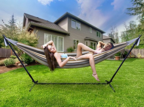 SORBUS 2-PERSON PREMIUM HAMMOCK WITH STEEL PREMIUM COTTON - DESERT-BROWN BLUE - Like New