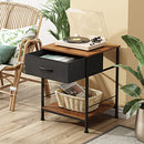 WLIVE Night Stand, Side Table with Fabric Storage Drawer - Black/Rustic Brown - Brand New
