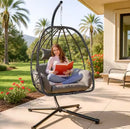 ZZW EGG CHAIR WITH STAND OUTDOOR GRAY WICKER PATIO SWINGS - GRAY - Like New