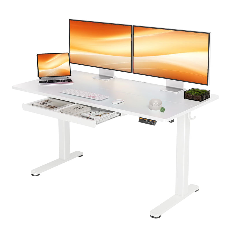 YDN ELECTRIC STANDING DESK DRAWERS 55 X 24 INCH ADJUSTABLE STAND UP - WHITE - Like New