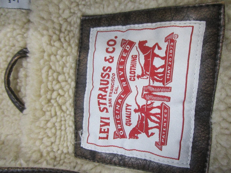 LEVI'S JACKET MENS FAUX LEATHER SHERPA LINED MOTO - SIZE: MEN M - BROWN - Like New
