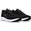 UNDER ARMOUR WOMEN'S CHARGED PURSUIT 3 BIG LOGO SIZE: 10, BLACK/BLACK/WHITE - Like New
