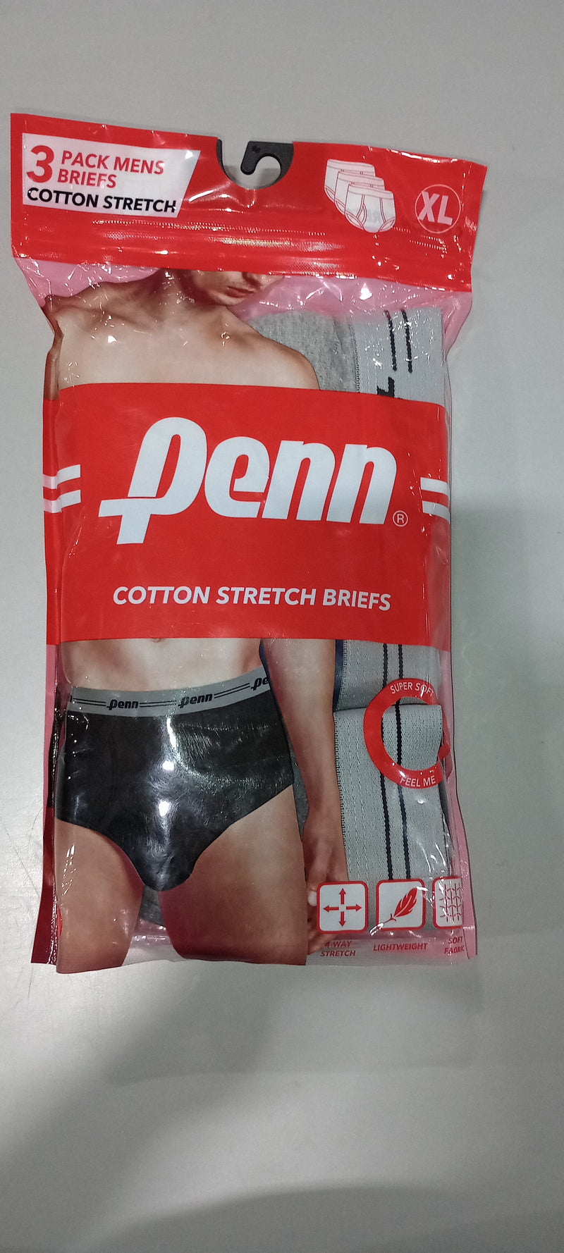 PENN MENS PERFORMANCE BRIEFS, 3 PACK, SIZE XL - BLACK/NAVY/GRAY HEATHER - Brand New