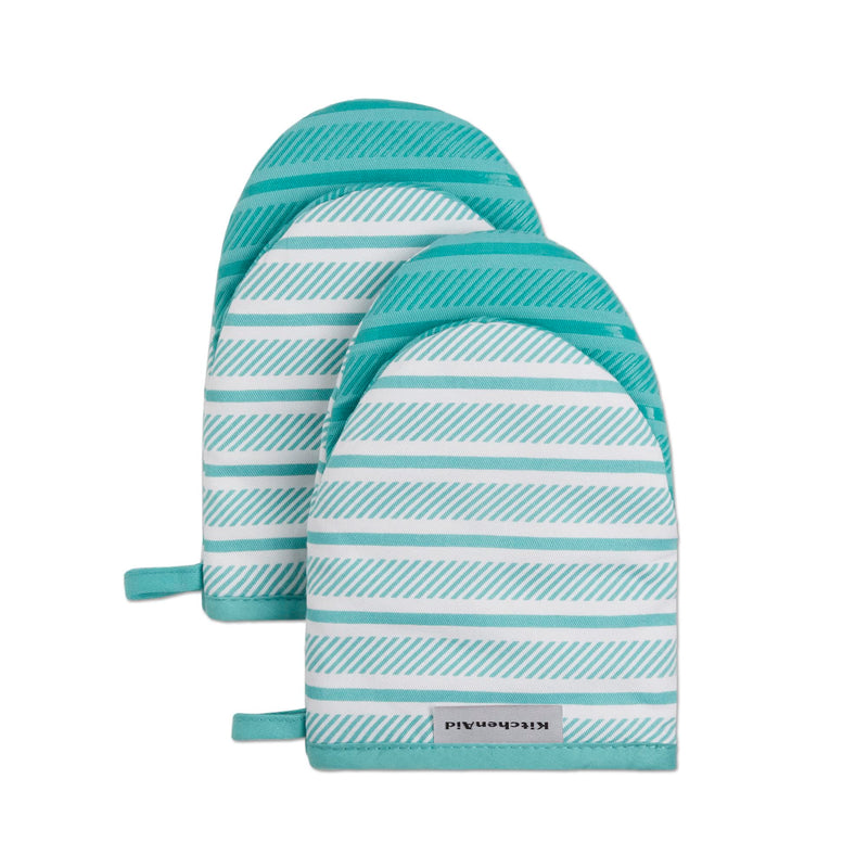 KITCHENAID ALBANY MINI OVEN MITT 2-SET SIZE: MEN 5.5"X8" WOMEN 5.5"X8" - AQUA - Brand New