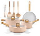 NUTRICHEF 14PC NON-STICK CERAMIC COOKWARE SET - INDUCTION SAFE (PINK) - Brand New