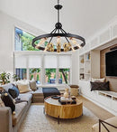 Q&S Farmhouse Wagon Wheel Chandelier Rustic Vintage Round Circle Chandeliers - Like New