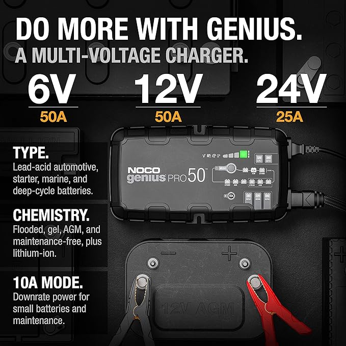 NOCO GENIUSPRO50 50A Smart Car Battery Charger 6V, 12V and 24V Portable - Black - Like New