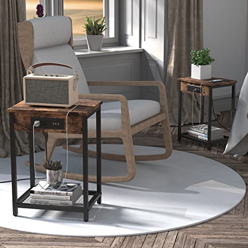 CADUKE Nightstand Set of 2, Bedside Table with Charging Station for Bedroom - Like New