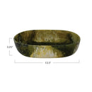 CREATIVE CO-OP OVAL MARBLED RESIN DECORATIVE BOWL - OLIVE GREEN - Like New