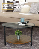 MONCOT ROUND 2-TIER COCKTAIL TABLE, WALNUT WOODEN BASE AND GOLD METAL FRAME - Like New