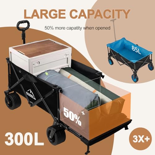 AMNOW COLLAPSIBLE BEACH WAGON CART WITH BIG WHEELS 440LBS LARGE CAPACITY - BLACK - Like New