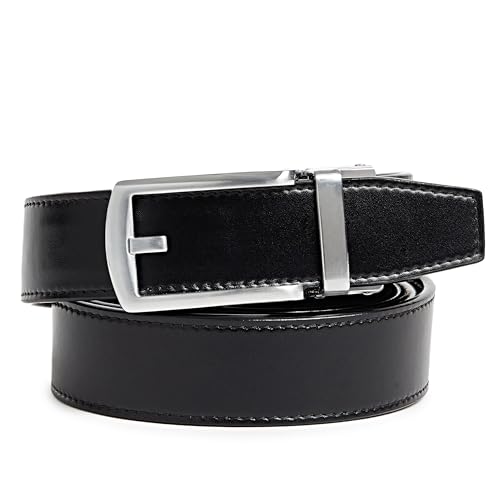 CARLO FELLINI GENUINE LEATHER RATCHET MEN ONE SIZE ADJUSTABLE - SILVER/BLACK - Like New