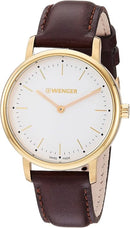 WENGER QUARTZ WHITE DIAL SWISS MADE MEN'S WATCH - GOLD/BROWN - Like New