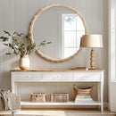 LuxenHome 31.5" Round Rubberwood Scalloped Frame Wall Mirror - Oak - Brand New