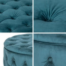 Adeco Round Storage Ottoman Button Tufted Footrest Stool Bench Teal- Velvet - Brand New