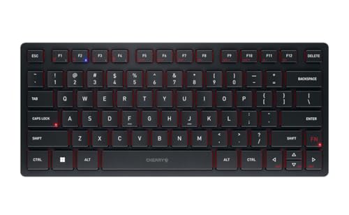 CHERRY KW 9200 MINI WIRELESS RECHARGABLE COMPACT KEYBOARD - BLACK AND RED - Like New