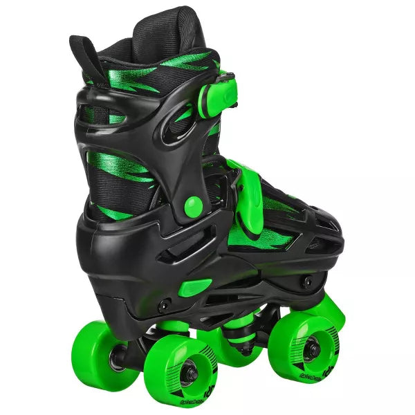 ROLLER DERBY GREEN WIRE KIDS' QUAD COMBO SKATES - YOUTH 3-6 - BLACK/GREEN - Like New