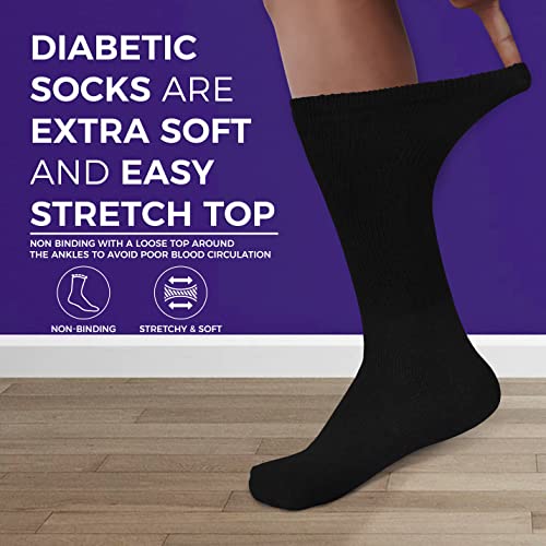 SPECIAL ESSENTIALS 3 PAIRS WOMEN'S COTTON DIABETIC CREW SOCKS 2040-D10 - BLACK - Brand New