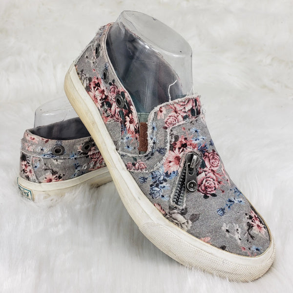 BLOWFISH MALIBU CASUAL SNEAKERS SHOES - SIZE: WOMEN 7 - GRAY PINK FLOWERS - Like New