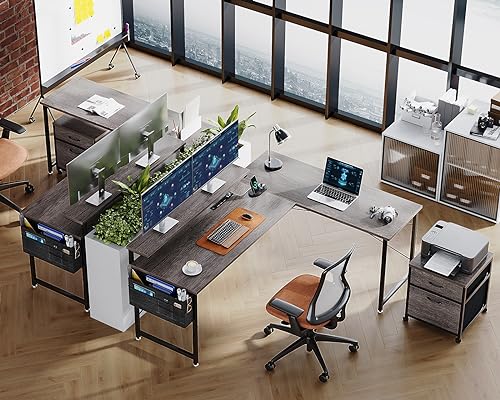 AODK L Shaped Computer Desk, 55" Office Desk, OAK-GRAY - Like New