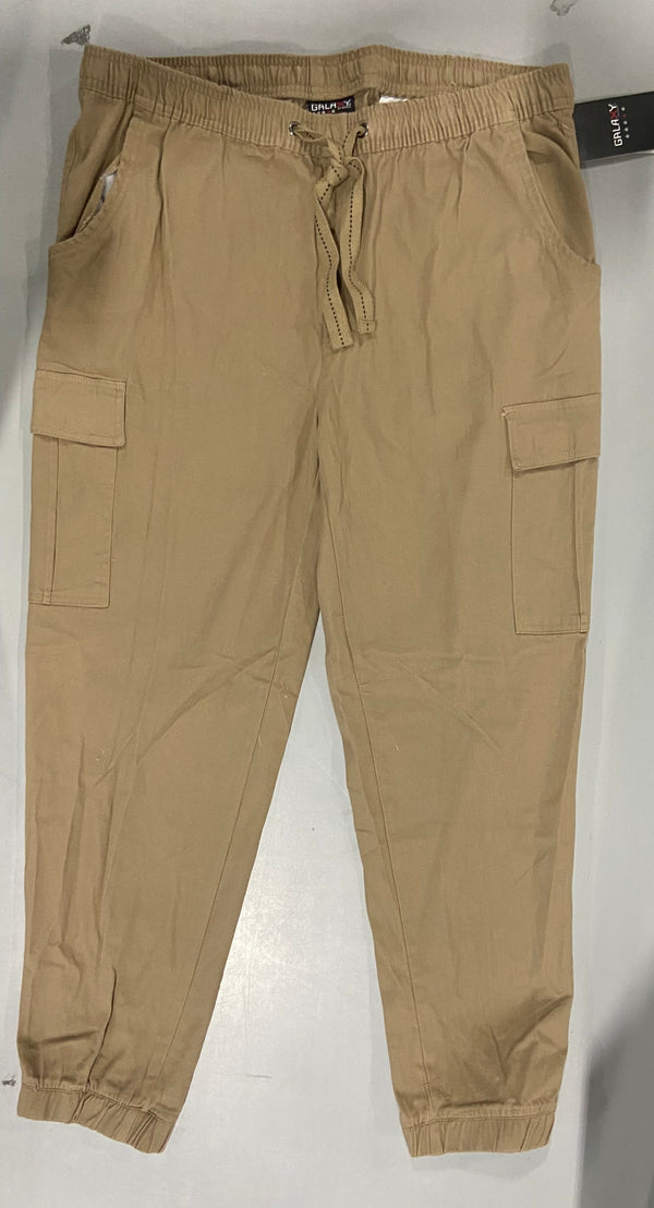 GALAXY BY HARVIC MENS FOUR WAY STRETCH CASUAL JOGGER PANTS - SIZE: XL - KHAKI - Brand New
