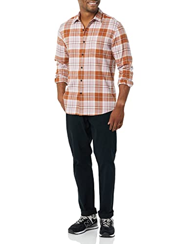 AMAZON ESSENTIAL MEN'S FLANNEL SHIRTS LONG SLEEVE SLIM-FIT BROWN/LILAC PLAID - Brand New