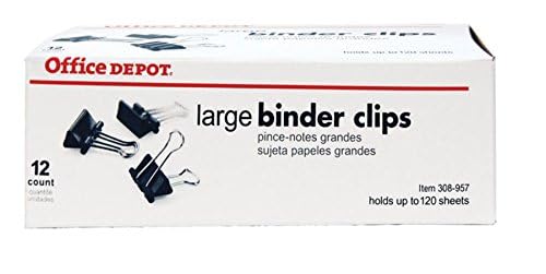 Office Depot Binder Clips, Large, 2" WIDE, 1" CAPACITY - Box Of 12 BLACK - Brand New