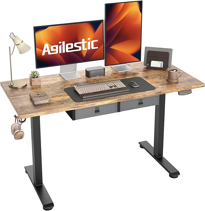 AGILESTIC HEIGHT ADJUSTABLE DESK WITH 2 DRAWERS ELECTRIC DESK - DARK BROWN - Like New