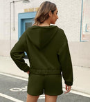 Womens 2 Piece Sweatsuit Outfits Half Zip Hoodie Sweat Shorts Pockets Luge Green - Brand New
