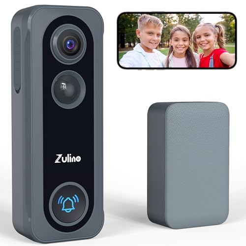 ZULINO VIDEO DOORBELL CAMERA WIRELESS RING CHIME HD LIVE VIEW - GRAY - Like New