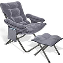 VOJUEAR Modern Accent Fabric Lazy Chair Ottoman Reclining Armchair -CharcoalGrey - Like New