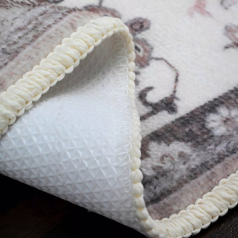 BIBB HOME 4FTX6FT WASHABLE FLANNEL PRINTED AREA RUG LATEX BACK - IVORY GRACE - Brand New
