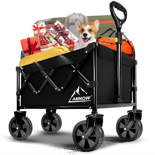 AMNOW COLLAPSIBLE CART WITH WHEELS FOLDABLE FOLDING FOLDING WAGONS CARTS - BLACK - Like New