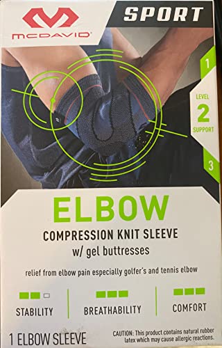 MCDAVID SPORT COMPRESSION KNIT ELBOW SLEEVE WITH GEL BUTTRESS L/XL - BLACK - Like New