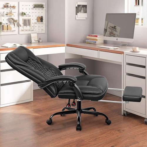 GUESSKY EXECUTIVE OFFICE CHAIR LEATHER RECLINING BIG TALL SDA033 - BLACK - Like New