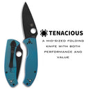 Spyderco Tenacious Folding Pocket Knife - C122TIBLBKP - BLUE-BLACK OXIDE COATING - Like New