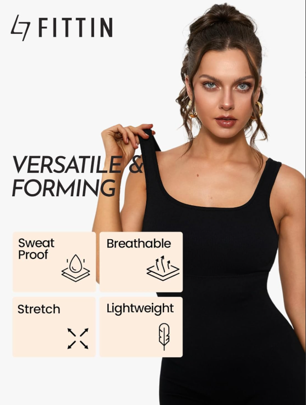 FITTIN JUMPSUIT WOMEN'S SQUARE NECK ONE PIECE JUMPSUIT - M - BLACK - Brand New