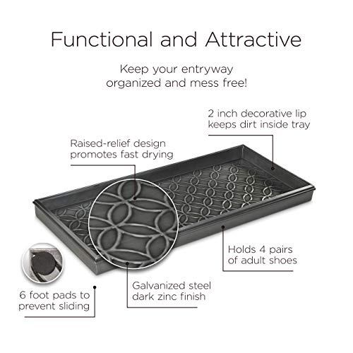 DOUBLE CIRCLES DARK ZINC GRAY 30 IN. X 13 IN. BOOT TRAY FOR BOOTS, SHOES, 205DZ - Like New