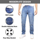 BLU ICE MEN'S STRETCH CARGO POCKET JEANS - SIZE: MEN 34X32 - MEDIUM-BLUE - Like New