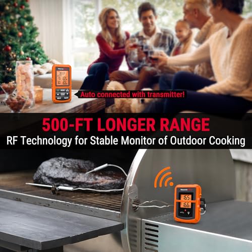 THERMOPRO TP20 500FT WIRELESS MEAT THERMOMETER DUAL MEAT PROBE - ORANGE - Like New