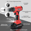 MANUSAGE 20V CORDLESS DRILL SET WITH CHARGER MS-649270918693 - BLACK - Like New