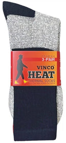 VINCO SOCKS 6 PAIRS MENS HEATED THERMAL CREW HEAVY DUTY 10-13 - RED/BLUE/BLACK - Brand New