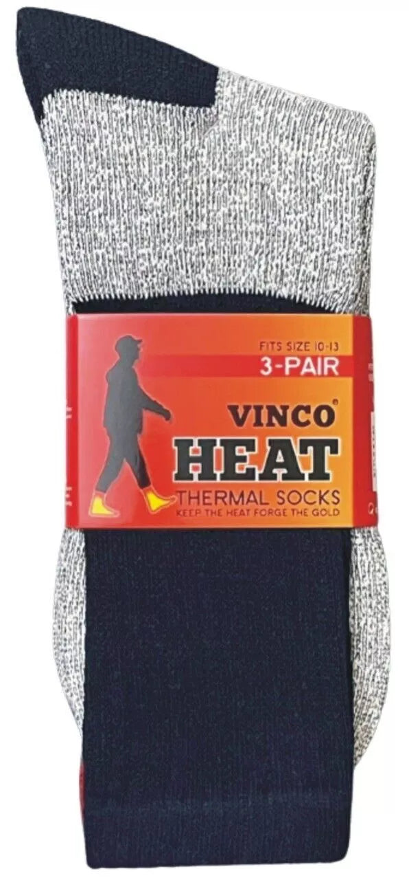 VINCO SOCKS 6 PAIRS MENS HEATED THERMAL CREW HEAVY DUTY 10-13 - RED/BLUE/BLACK - Brand New