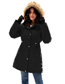 GRACE KARIN Women's Winter Drawstring Hood Coat Parkas Fleece Lined Black L - Like New