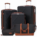 CONCEPTEN 5-PIECE HARD SHELL LUGGAGE, LIGHTWEIGHT LUGGAGE - BLACK/BROWN - Like New