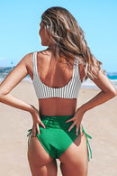 CUPSHE STRIPE BIKINI WITH GREEN CINCHED BOTTOM - SIZE: WOMEN XL - MULTI - Brand New