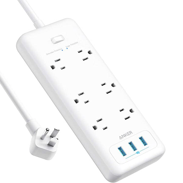 ANKER POWERPORT STRIP 6 WITH 3 USB PORTS - WHITE - Like New