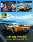 ANYSKI 3 CHANNEL 4K DASH CAM FRONT AND REAR INSIDE BUILT-IN 5G - Scratch & Dent