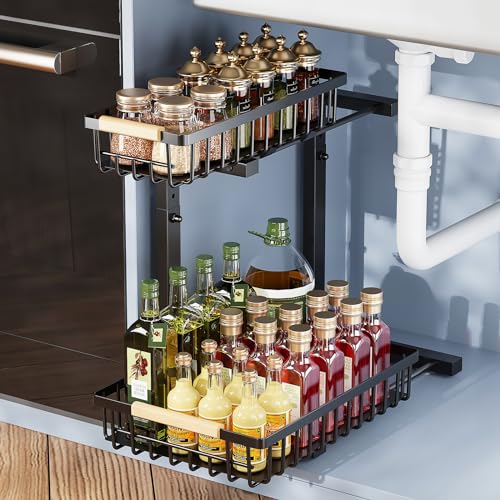 KEKAPE UNDER SINK ORGANIZER AND STORAGE, PULL OUT DRAWER ORGANIZER - BLACK - Brand New