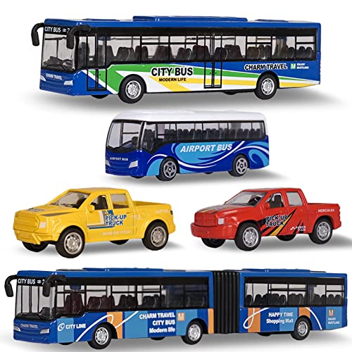 Crelloci BUS TOY 5PCS DIE CAST BLUE CITY BUSES MODEL PULL BACK CARS KIDS MULTI Like New